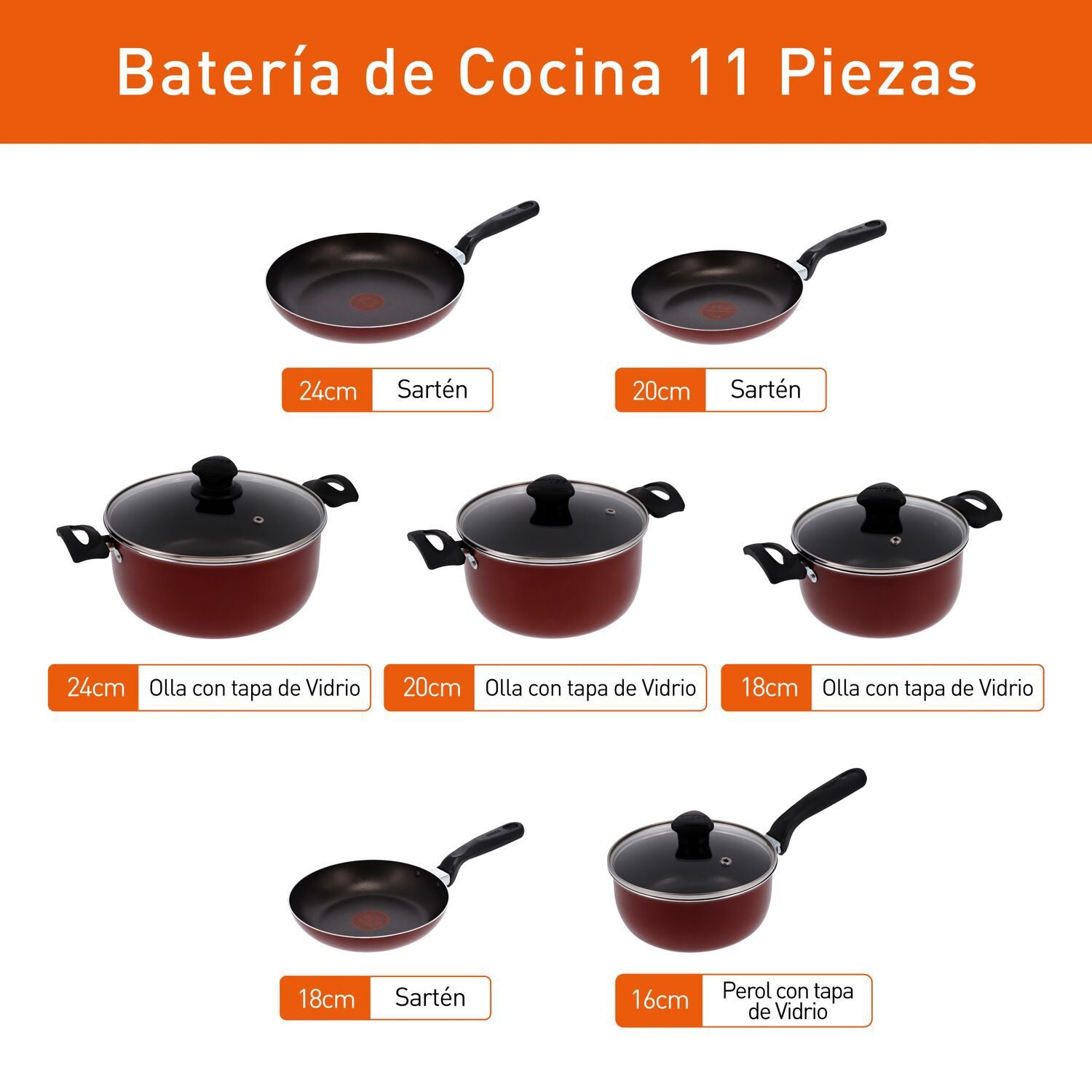 Batería 11 pzs roja colors imusa