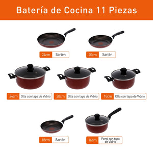 Batería 11 pzs roja colors imusa